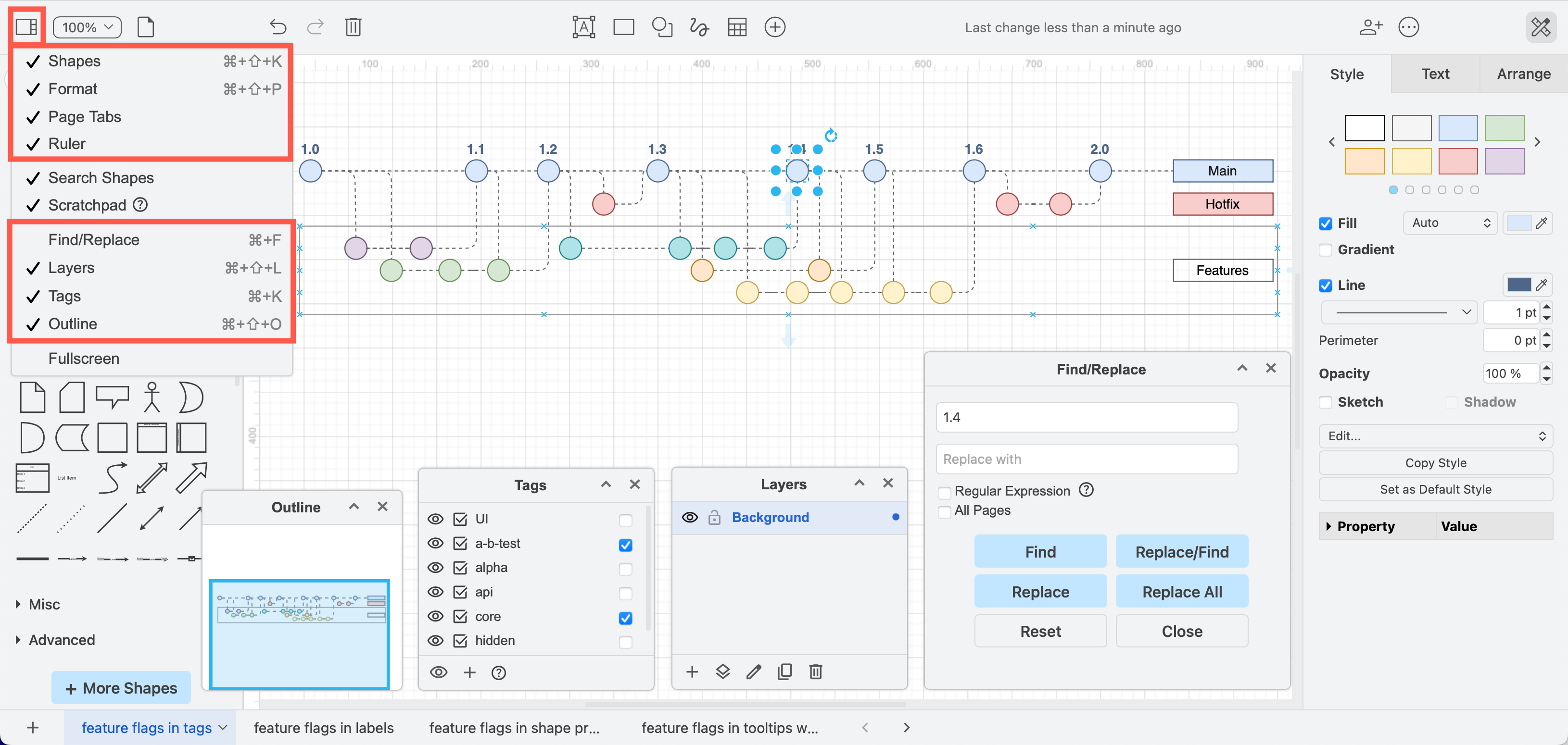 Use the View tool in the toolbar to display or hide tool dialogs using the Simple editor theme in draw.io