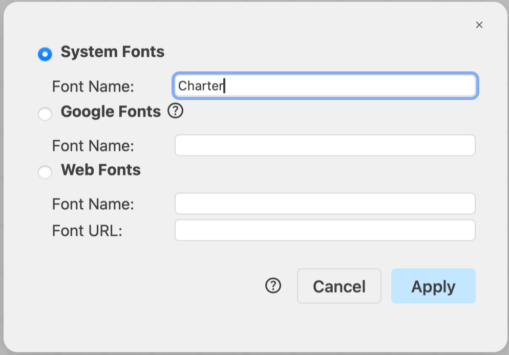 Enter the name of a new system font